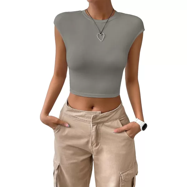 SweatyRocks Women's Cap Sleeve Crewneck Twist Backless Slim Fit Solid Crop Tee Top