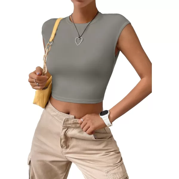 SweatyRocks Women's Cap Sleeve Crewneck Twist Backless Slim Fit Solid Crop Tee Top