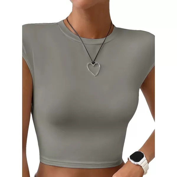 SweatyRocks Women's Cap Sleeve Crewneck Twist Backless Slim Fit Solid Crop Tee Top