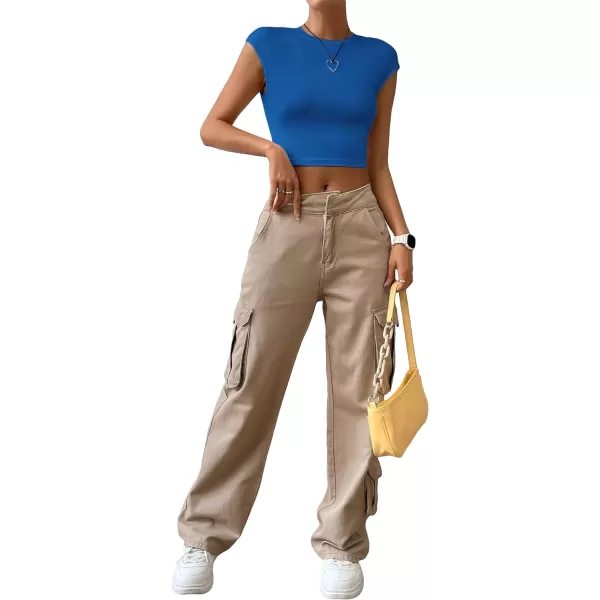 SweatyRocks Women's Cap Sleeve Crewneck Twist Backless Slim Fit Solid Crop Tee Top