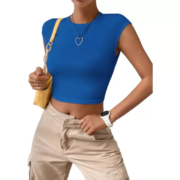 SweatyRocks Women's Cap Sleeve Crewneck Twist Backless Slim Fit Solid Crop Tee Top