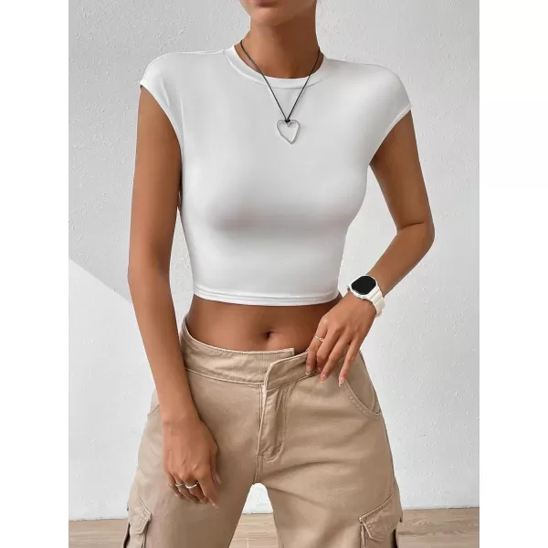 SweatyRocks Women's Cap Sleeve Crewneck Twist Backless Slim Fit Solid Crop Tee Top