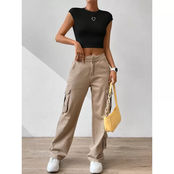 SweatyRocks Women's Cap Sleeve Crewneck Twist Backless Slim Fit Solid Crop Tee Top