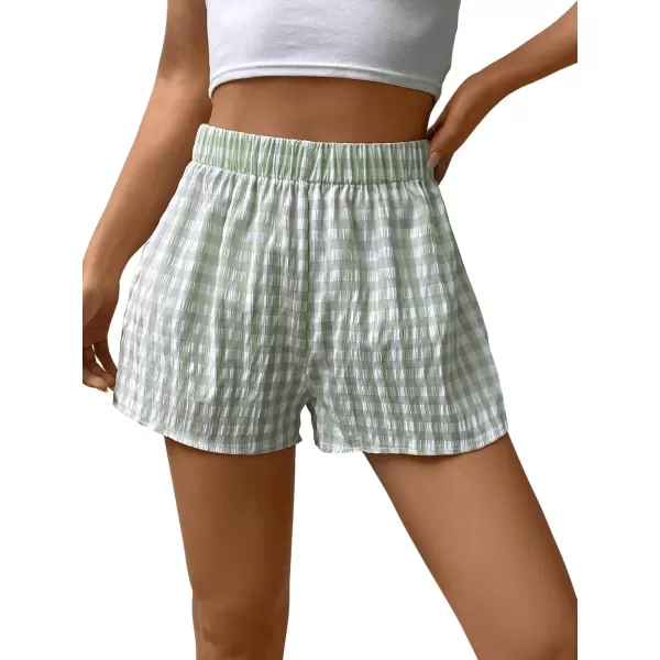 SweatyRocks Women's Casual Elastic Waist Plaid Print Straight Leg Mini Shorts Loungewear