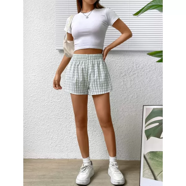 SweatyRocks Women's Casual Elastic Waist Plaid Print Straight Leg Mini Shorts Loungewear