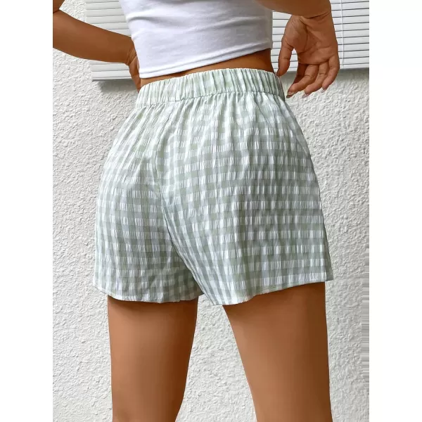 SweatyRocks Women's Casual Elastic Waist Plaid Print Straight Leg Mini Shorts Loungewear