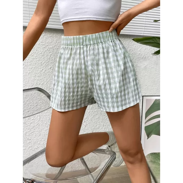 SweatyRocks Women's Casual Elastic Waist Plaid Print Straight Leg Mini Shorts Loungewear