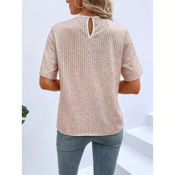 SweatyRocks Women's Casual Half Sleeve Crewneck Tee Metallic Drop Shoulder Oversized T Shirt