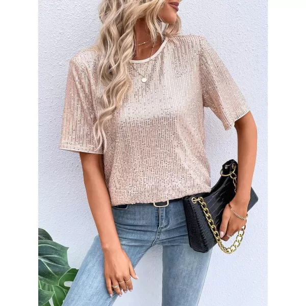 SweatyRocks Women's Casual Half Sleeve Crewneck Tee Metallic Drop Shoulder Oversized T Shirt