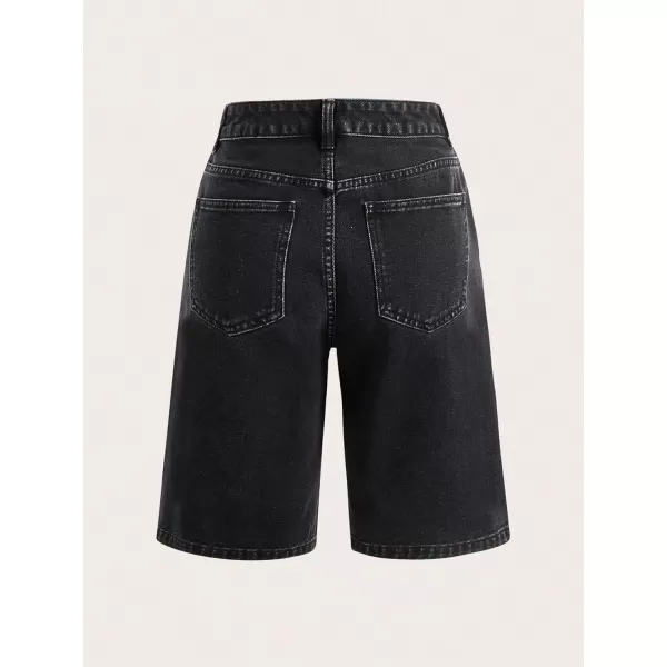 SweatyRocks Women's Casual High Rise Jean Shorts Straight Leg Zip Up Bermuda Denim Shorts