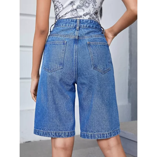 SweatyRocks Women's Casual High Rise Jean Shorts Straight Leg Zip Up Bermuda Denim Shorts