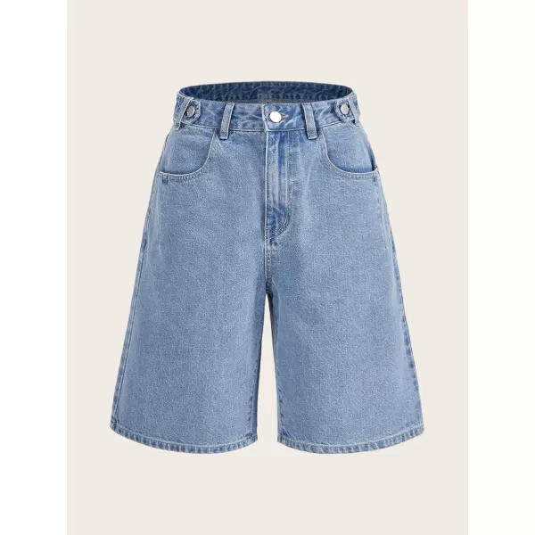 SweatyRocks Women's Casual High Rise Jean Shorts Straight Leg Zip Up Bermuda Denim Shorts