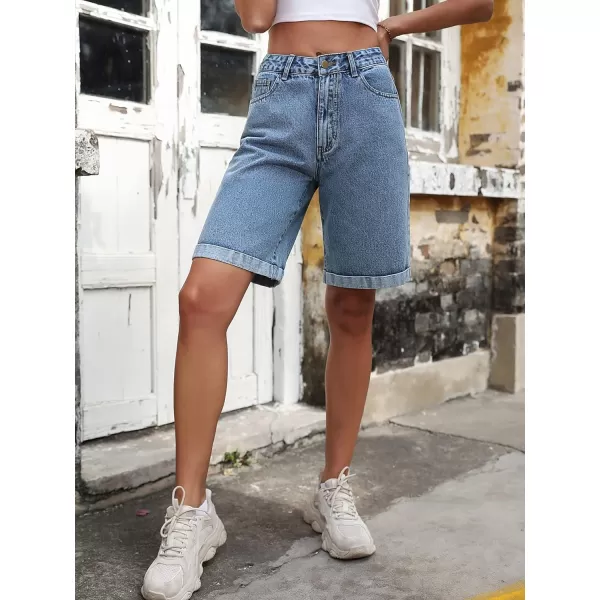 SweatyRocks Women's Casual High Rise Jean Shorts Straight Leg Zip Up Bermuda Denim Shorts