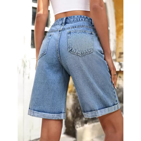 SweatyRocks Women's Casual High Rise Jean Shorts Straight Leg Zip Up Bermuda Denim Shorts