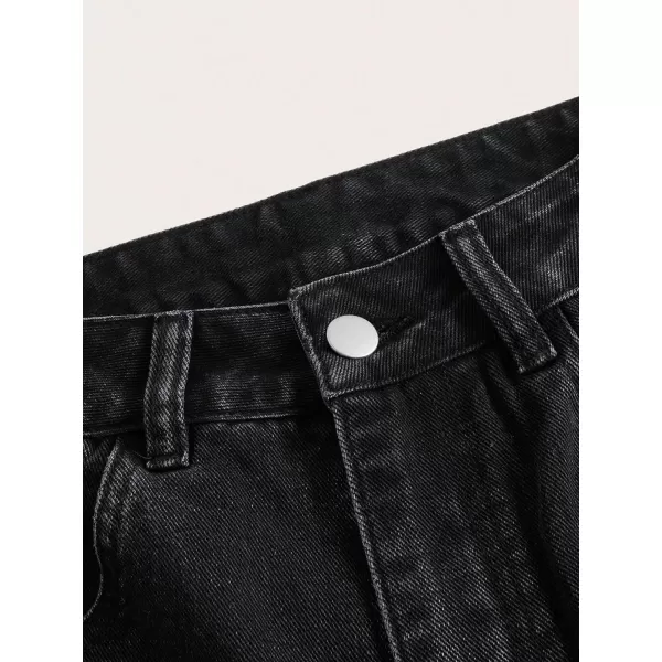 SweatyRocks Women's Casual High Rise Jean Shorts Straight Leg Zip Up Bermuda Denim Shorts