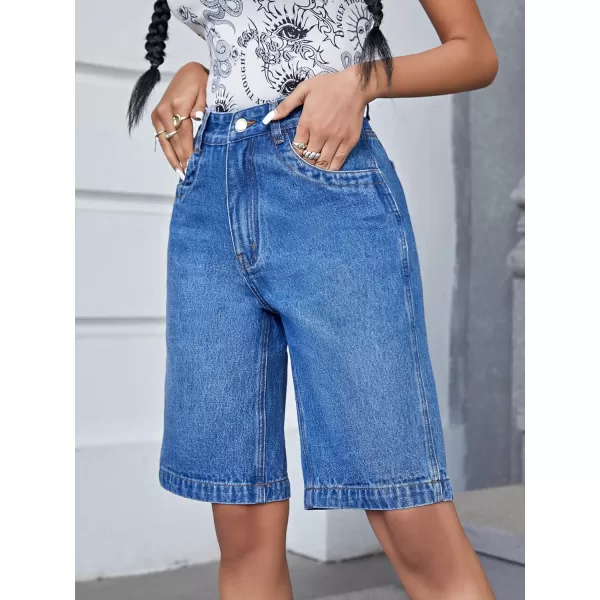 SweatyRocks Women's Casual High Rise Jean Shorts Straight Leg Zip Up Bermuda Denim Shorts