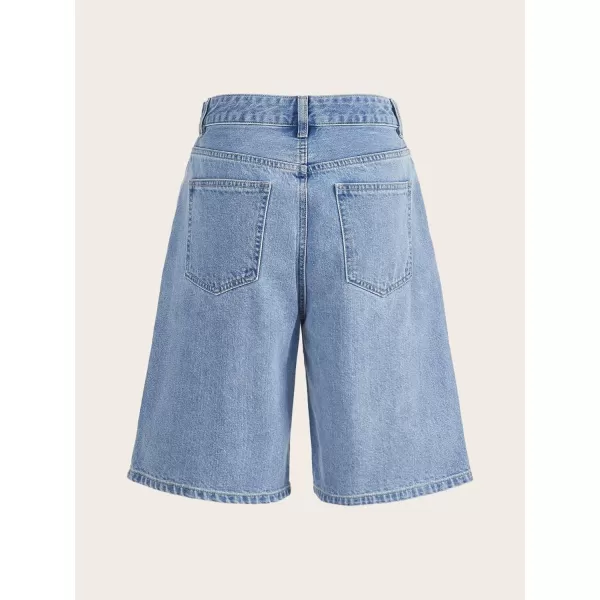 SweatyRocks Women's Casual High Rise Jean Shorts Straight Leg Zip Up Bermuda Denim Shorts