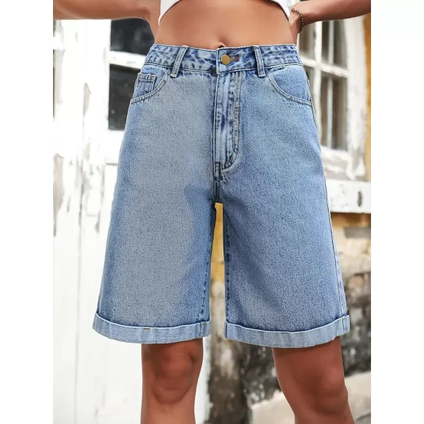 SweatyRocks Women's Casual High Rise Jean Shorts Straight Leg Zip Up Bermuda Denim Shorts