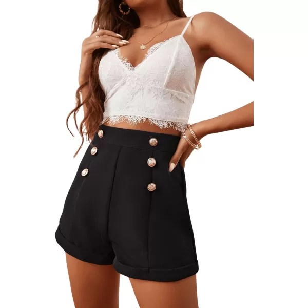 SweatyRocks Women's Casual High Waisted Shorts Pants Front Button Retro Vintage Shorts