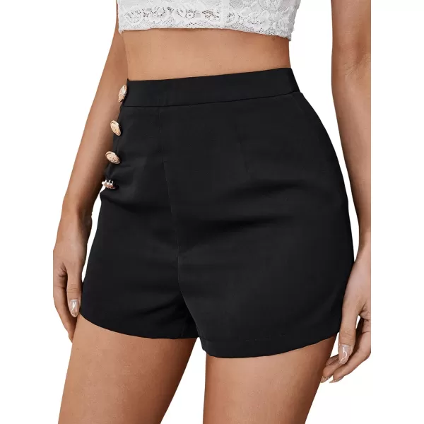 SweatyRocks Women's Casual High Waisted Shorts Pants Front Button Retro Vintage Shorts