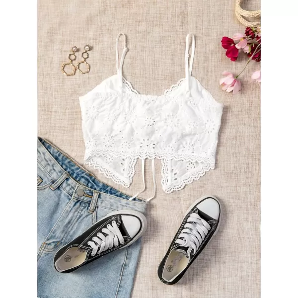 SweatyRocks Women's Casual Hollow Out Tie Front Cami Top Lace Trim Slim Fit Crop Tops