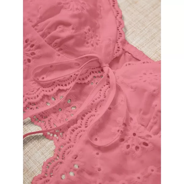 SweatyRocks Women's Casual Hollow Out Tie Front Cami Top Lace Trim Slim Fit Crop Tops