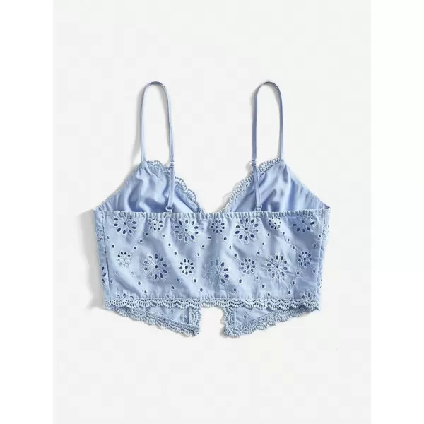 SweatyRocks Women's Casual Hollow Out Tie Front Cami Top Lace Trim Slim Fit Crop Tops