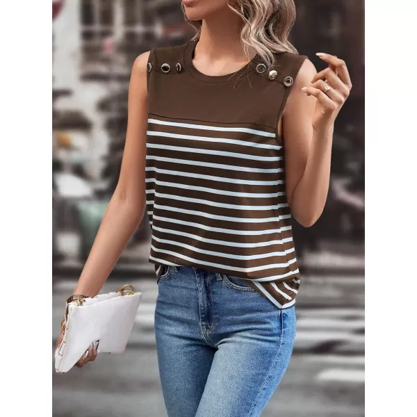 SweatyRocks Women's Casual Round Neck Tank Top Button Front Sleeveless Striped Shirt