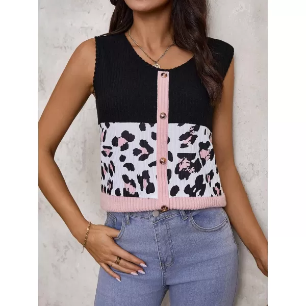 SweatyRocks Women's Casual Round Neck Tank Top Button Front Sleeveless Striped Shirt