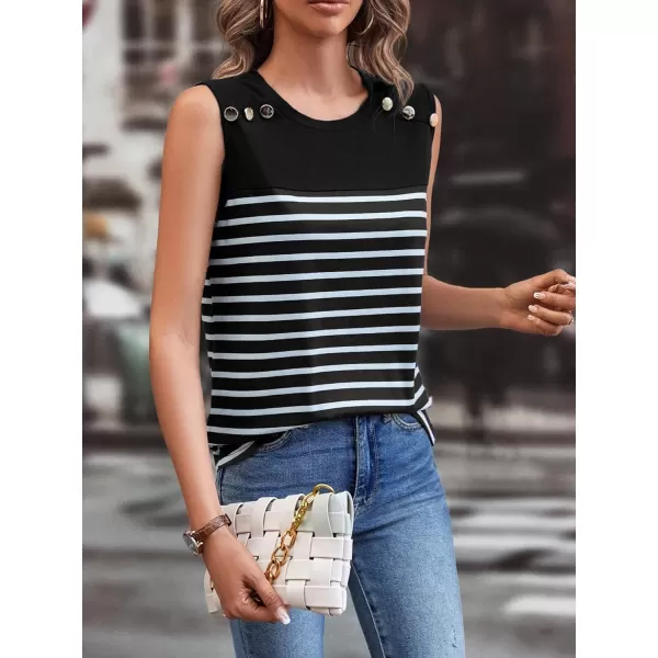SweatyRocks Women's Casual Round Neck Tank Top Button Front Sleeveless Striped Shirt