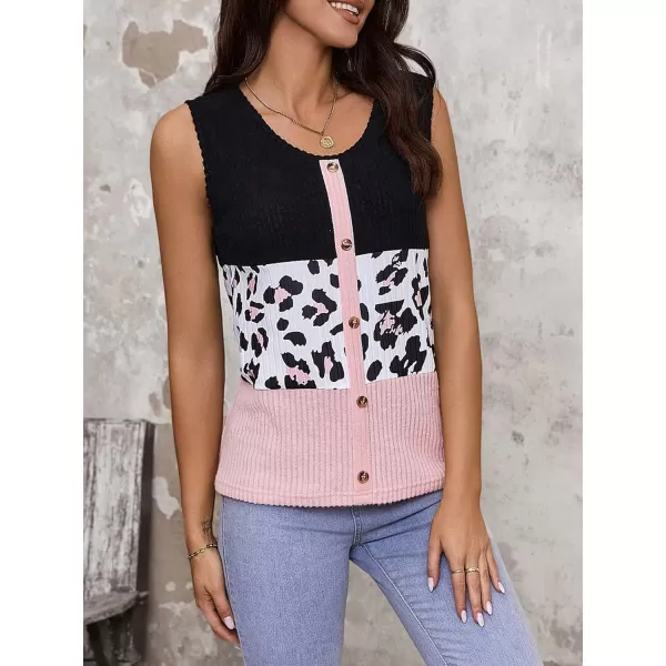 SweatyRocks Women's Casual Round Neck Tank Top Button Front Sleeveless Striped Shirt