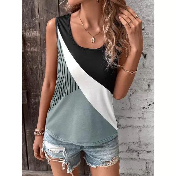 SweatyRocks Women's Casual Round Neck Tank Top Button Front Sleeveless Striped Shirt