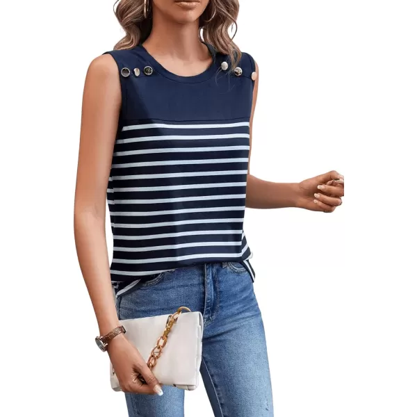 SweatyRocks Women's Casual Round Neck Tank Top Button Front Sleeveless Striped Shirt