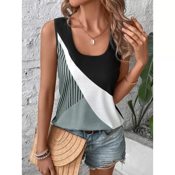 SweatyRocks Women's Casual Round Neck Tank Top Button Front Sleeveless Striped Shirt