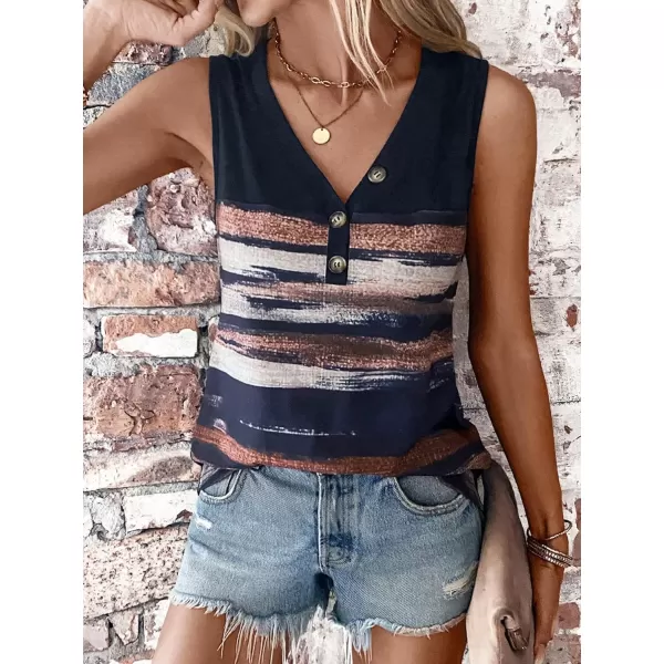 SweatyRocks Women's Casual Round Neck Tank Top Button Front Sleeveless Striped Shirt