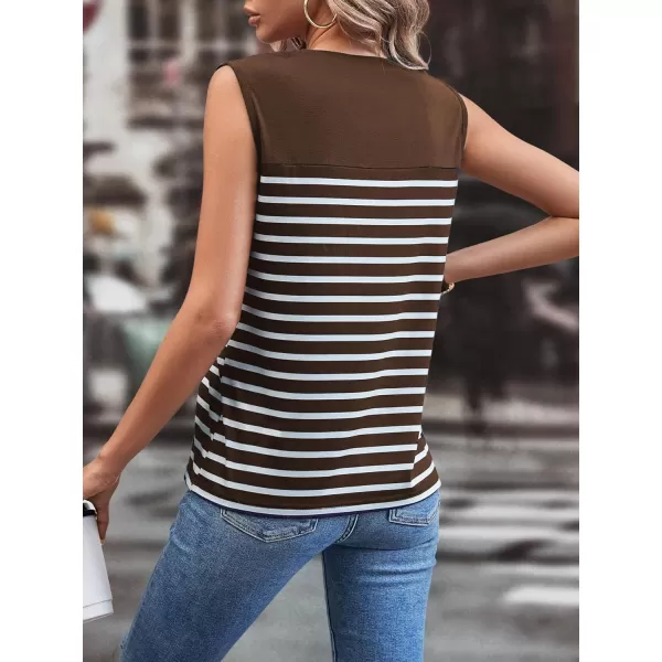 SweatyRocks Women's Casual Round Neck Tank Top Button Front Sleeveless Striped Shirt