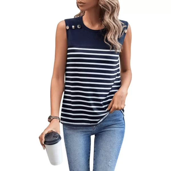 SweatyRocks Women's Casual Round Neck Tank Top Button Front Sleeveless Striped Shirt