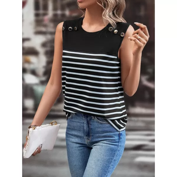 SweatyRocks Women's Casual Round Neck Tank Top Button Front Sleeveless Striped Shirt