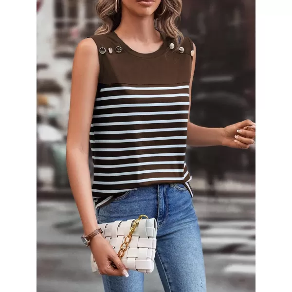 SweatyRocks Women's Casual Round Neck Tank Top Button Front Sleeveless Striped Shirt