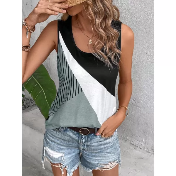 SweatyRocks Women's Casual Round Neck Tank Top Button Front Sleeveless Striped Shirt