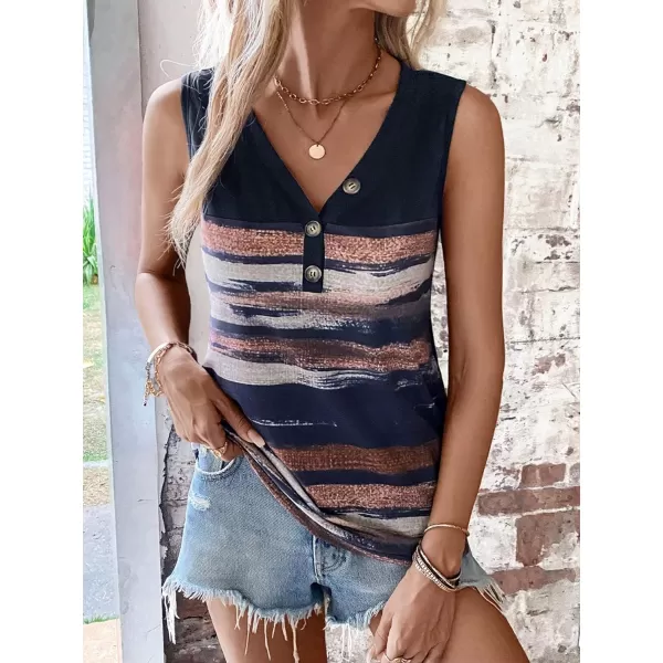 SweatyRocks Women's Casual Round Neck Tank Top Button Front Sleeveless Striped Shirt