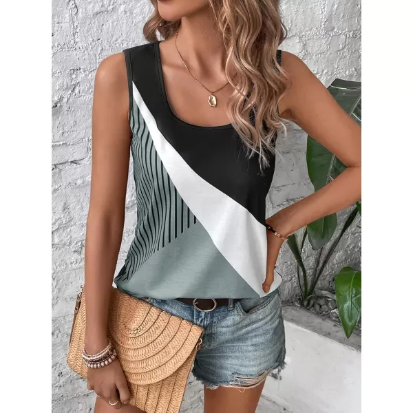 SweatyRocks Women's Casual Round Neck Tank Top Button Front Sleeveless Striped Shirt