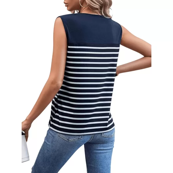 SweatyRocks Women's Casual Round Neck Tank Top Button Front Sleeveless Striped Shirt