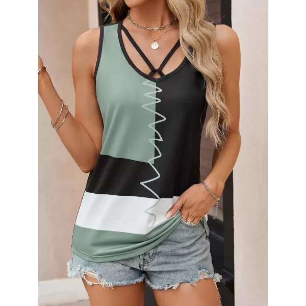 SweatyRocks Women's Casual Round Neck Tank Top Button Front Sleeveless Striped Shirt