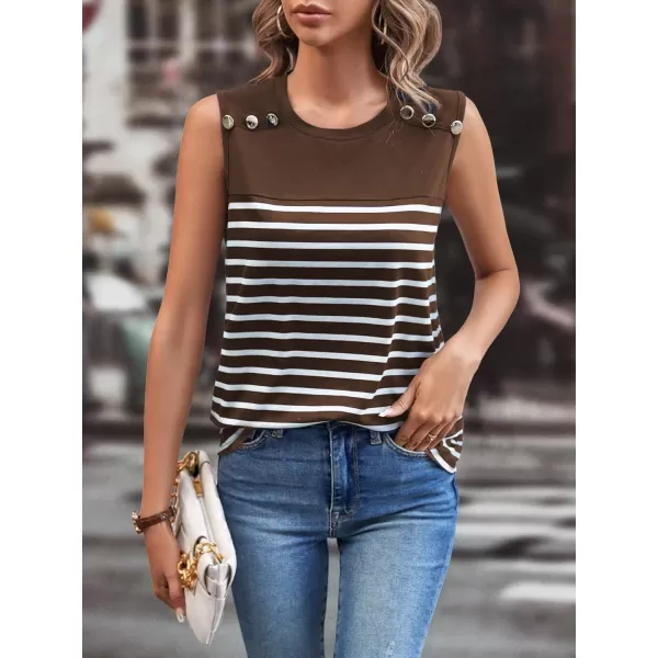 SweatyRocks Women's Casual Round Neck Tank Top Button Front Sleeveless Striped Shirt