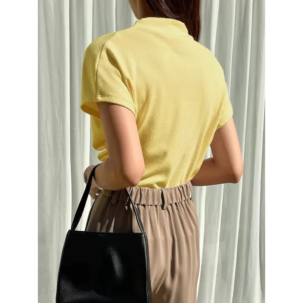 SweatyRocks Women's Casual Short Sleeve Mock Neck Tee Top Asymmetric Ruched Plain T Shirt