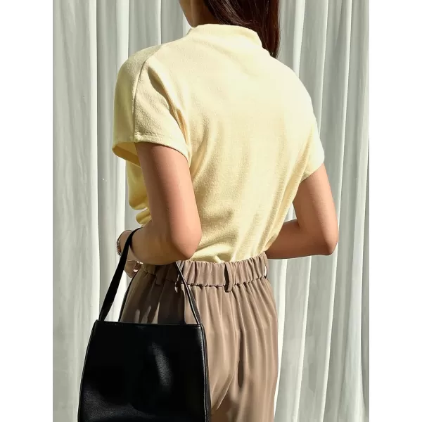 SweatyRocks Women's Casual Short Sleeve Mock Neck Tee Top Asymmetric Ruched Plain T Shirt