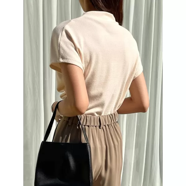 SweatyRocks Women's Casual Short Sleeve Mock Neck Tee Top Asymmetric Ruched Plain T Shirt