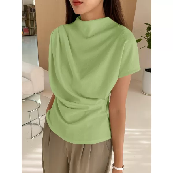 SweatyRocks Women's Casual Short Sleeve Mock Neck Tee Top Asymmetric Ruched Plain T Shirt