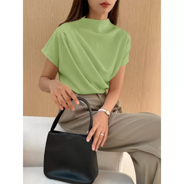 SweatyRocks Women's Casual Short Sleeve Mock Neck Tee Top Asymmetric Ruched Plain T Shirt